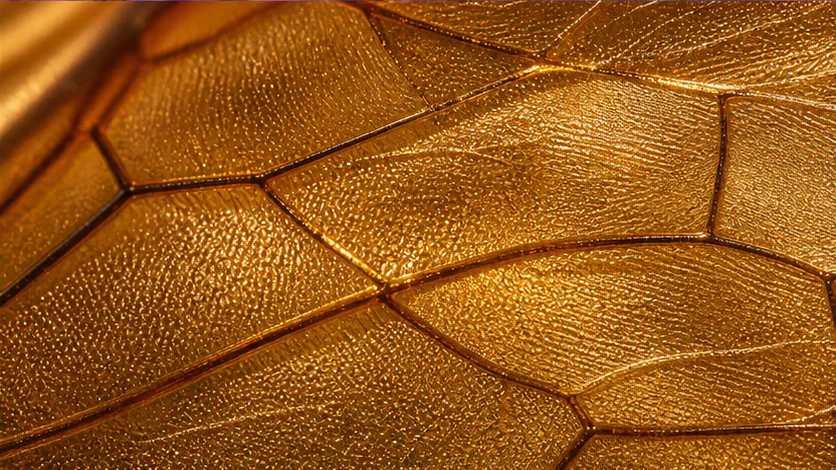 A microscopic view of the transparent membrane and branching veins in a honeybee wing